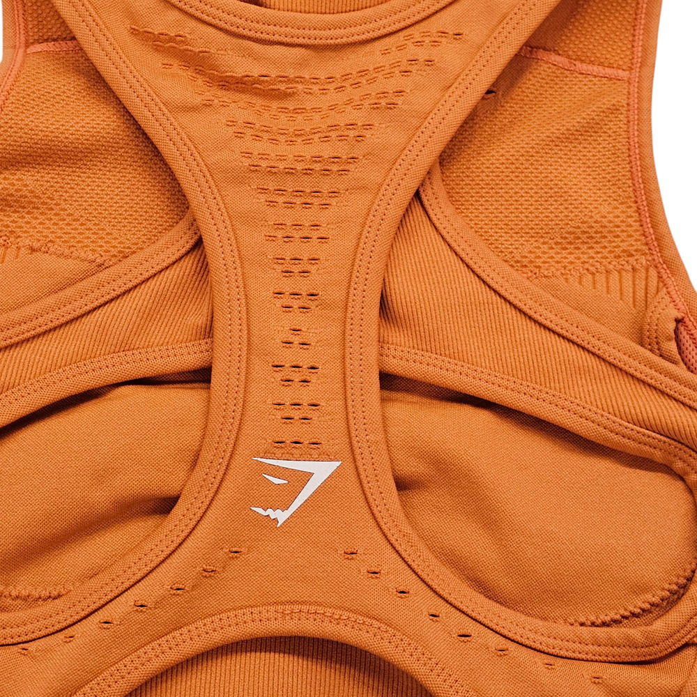 Gymshark Sports Bra Womens XS Orange Flawless Knit Eyelet Ruched Racerback - Picture 3 of 9
